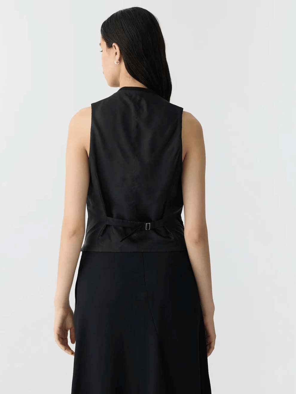 Viscose Twill Tailored Vest in Black