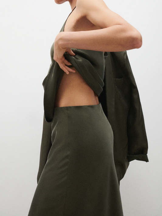 PRE-ORDER Long Bias Cut Skirt in Pine