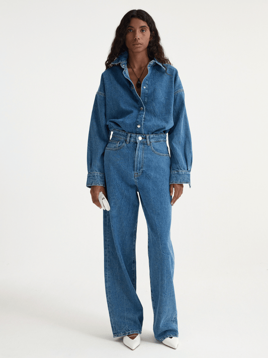 PRE-ORDER Baggy Fit Denim in Mid Denim Blue