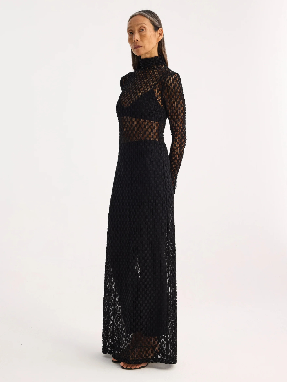 Geometrical Lace Dress in Noir