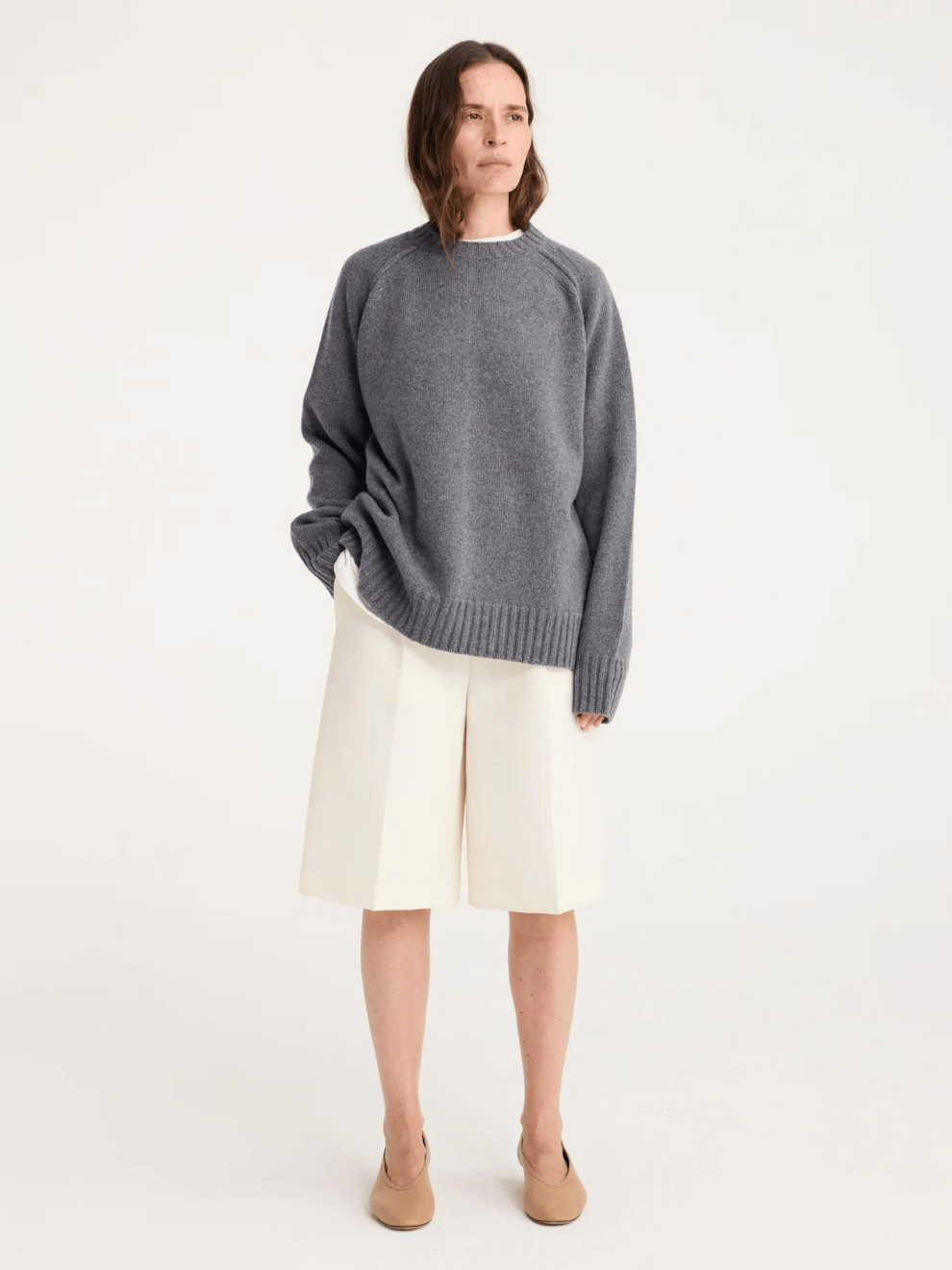 Wool Cashmere Sweater in Mid Grey Melange