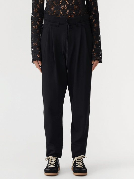 PRE-ORDER Twill High Rise Drawstring Pant in Black