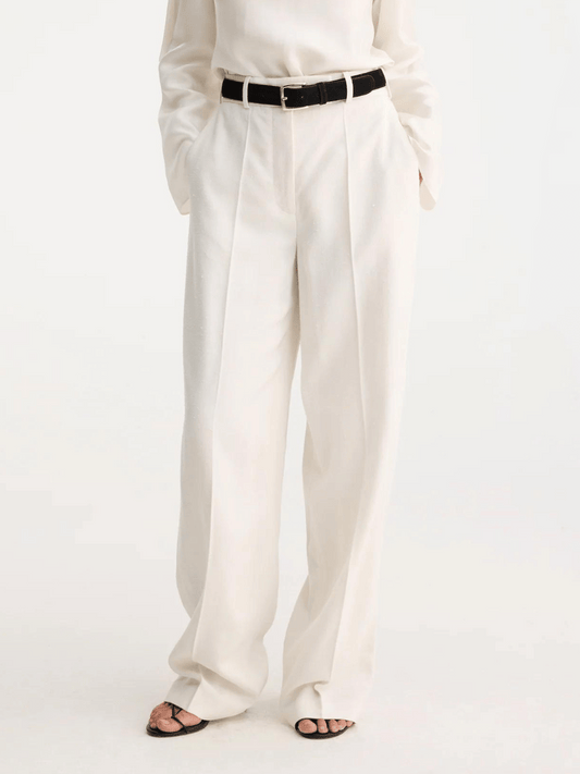 Textured Wide Leg Trousers in Winter White