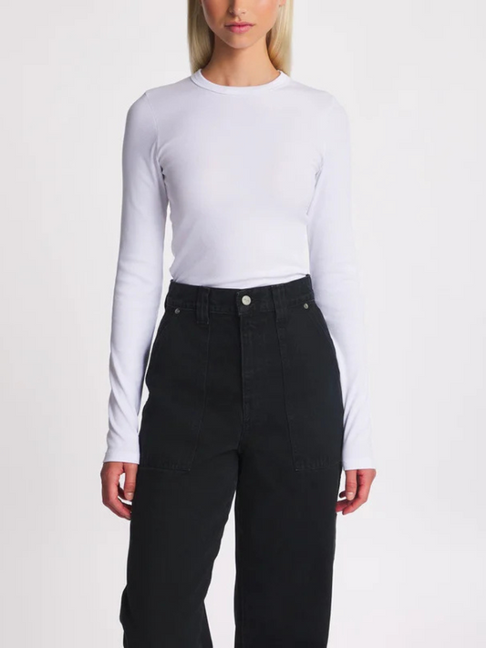 PRE-ORDER Long Sleeve Fine Rib Top in Optic White