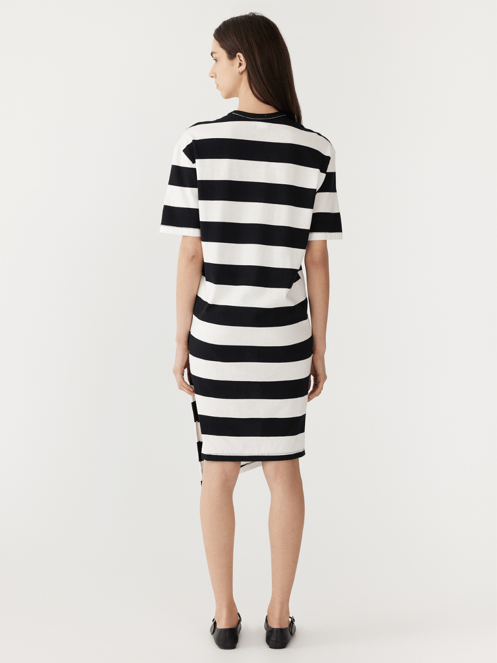 Stripe Side Split Short Sleeve Dress in Black