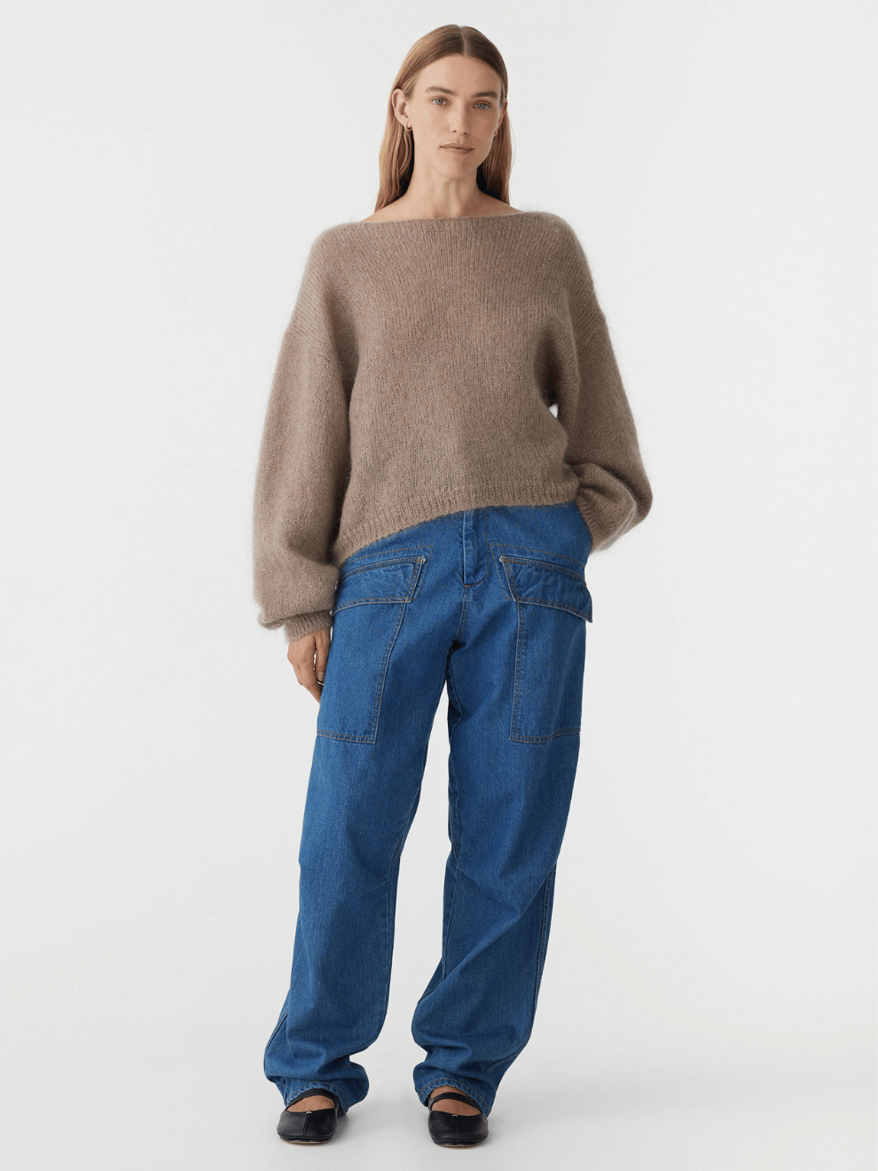 Boxy Mohair Boatneck in Pumice