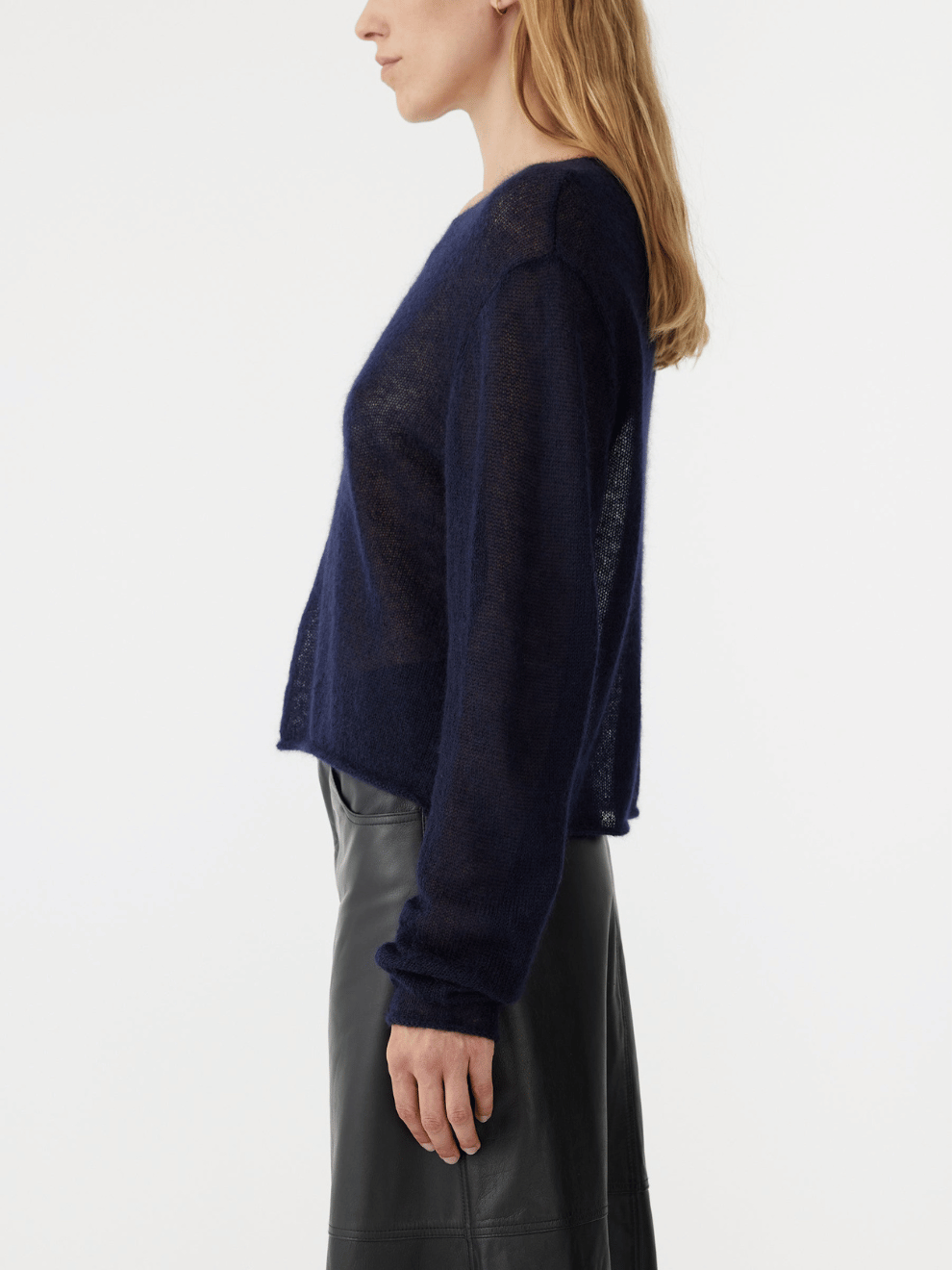 Superfine Mohair Cropped Knit in Ink