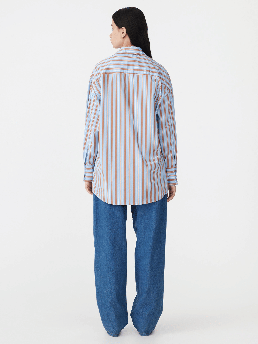 Stripe Boyfriend Shirt in Blue Brown and White