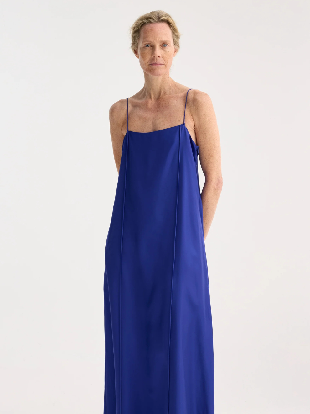 Silk Strap Dress in Electric Blue