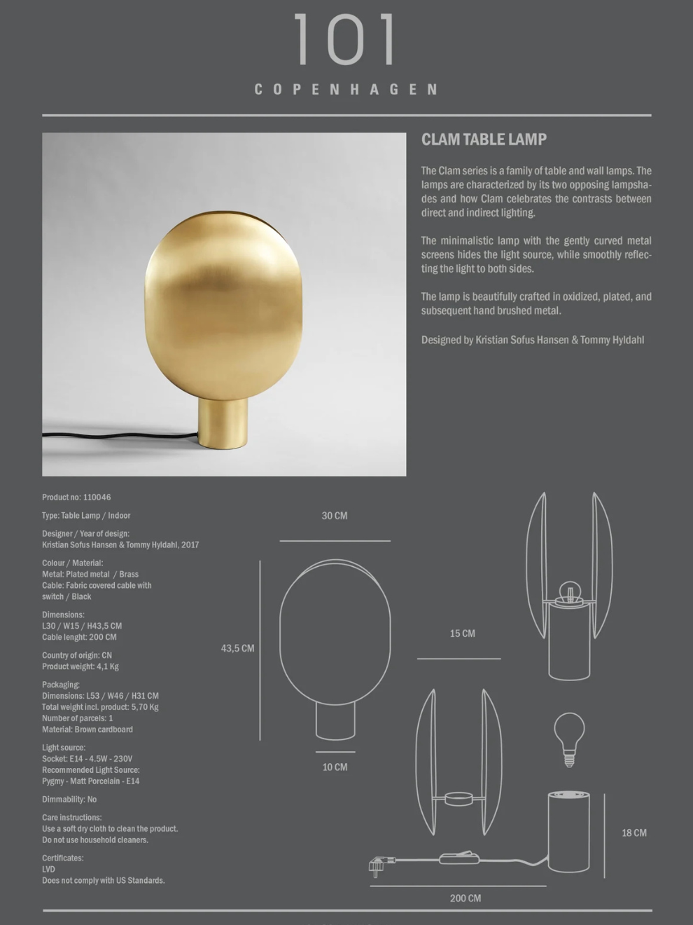 PRE-ORDER Clam Table Lamp in Brass