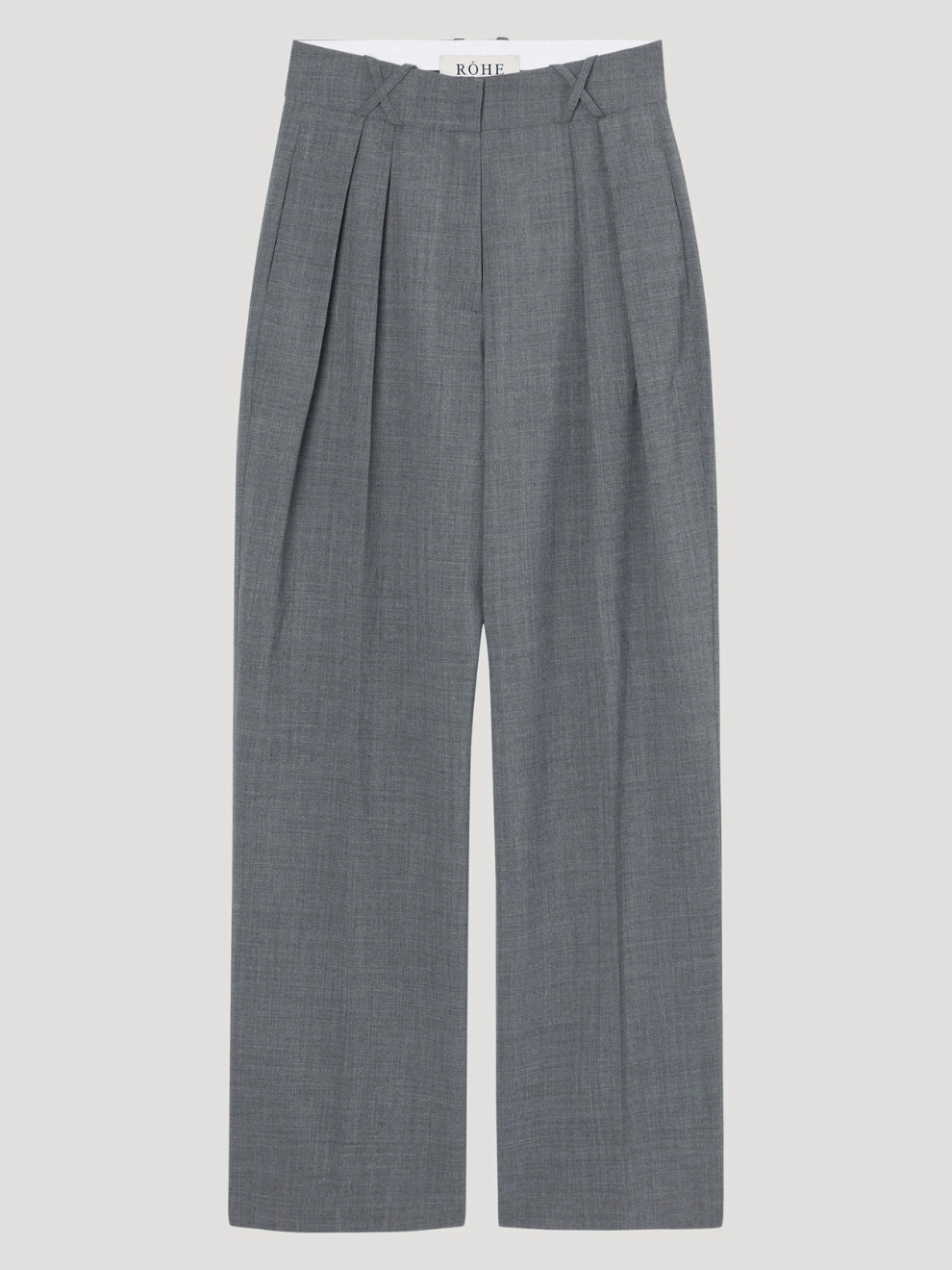 Wide Leg Double Pleated Trousers in Dark Grey Melange