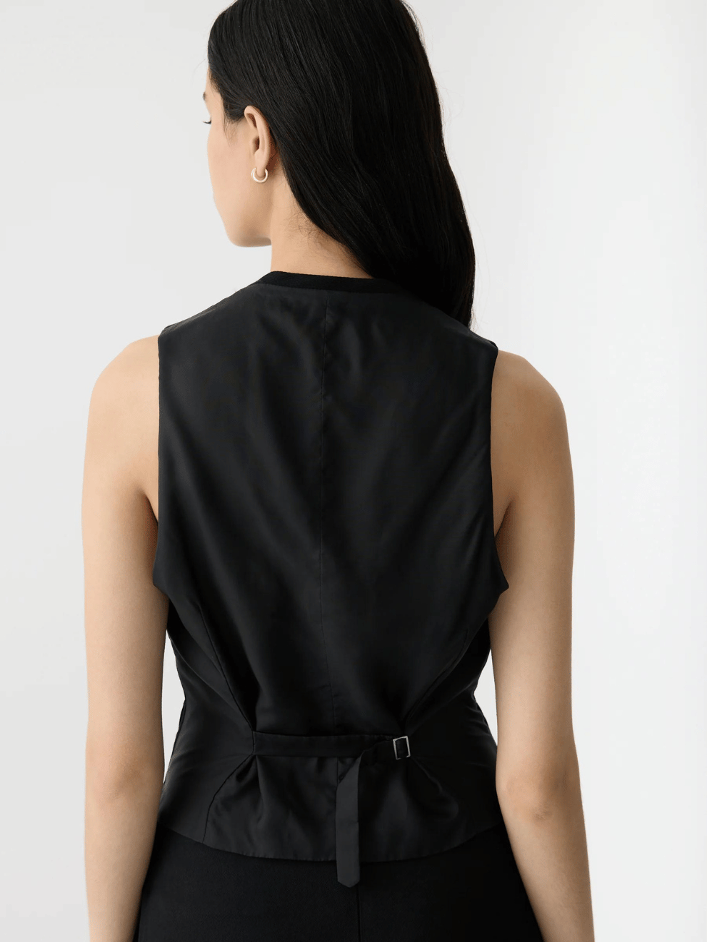 Viscose Twill Tailored Vest in Black