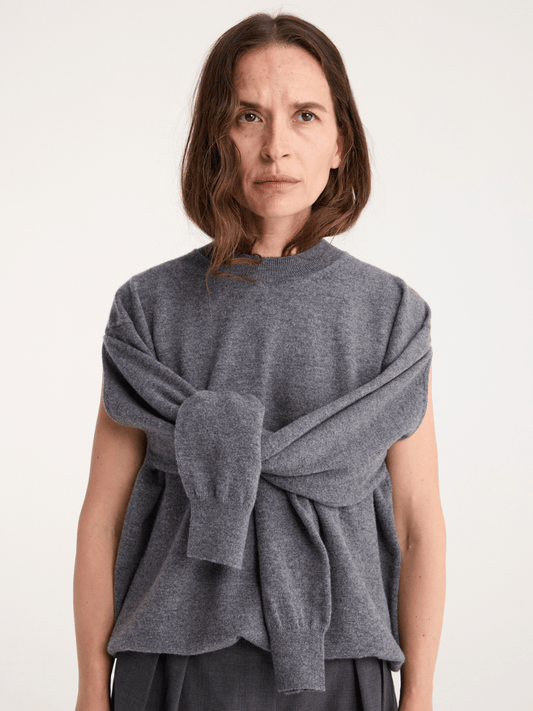 Crew Neck with Open Armhole in Mid Grey Melange