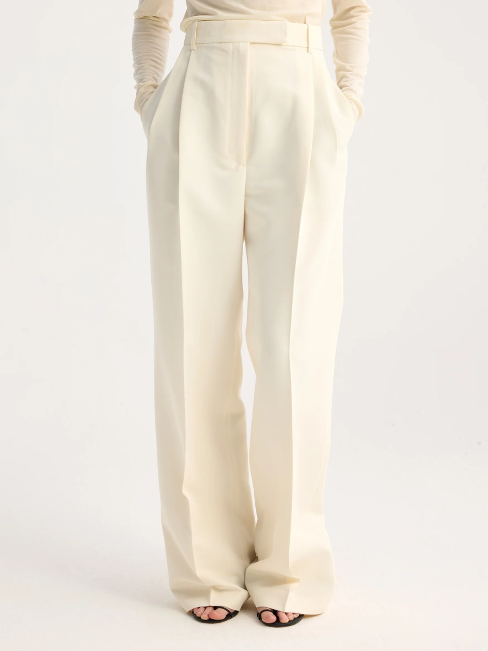 High-Waist Tailored Trousers in Off White