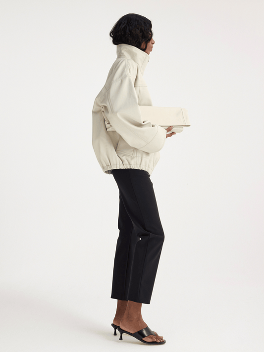 PRE-ORDER Leather Bomber Jacket in Chalk