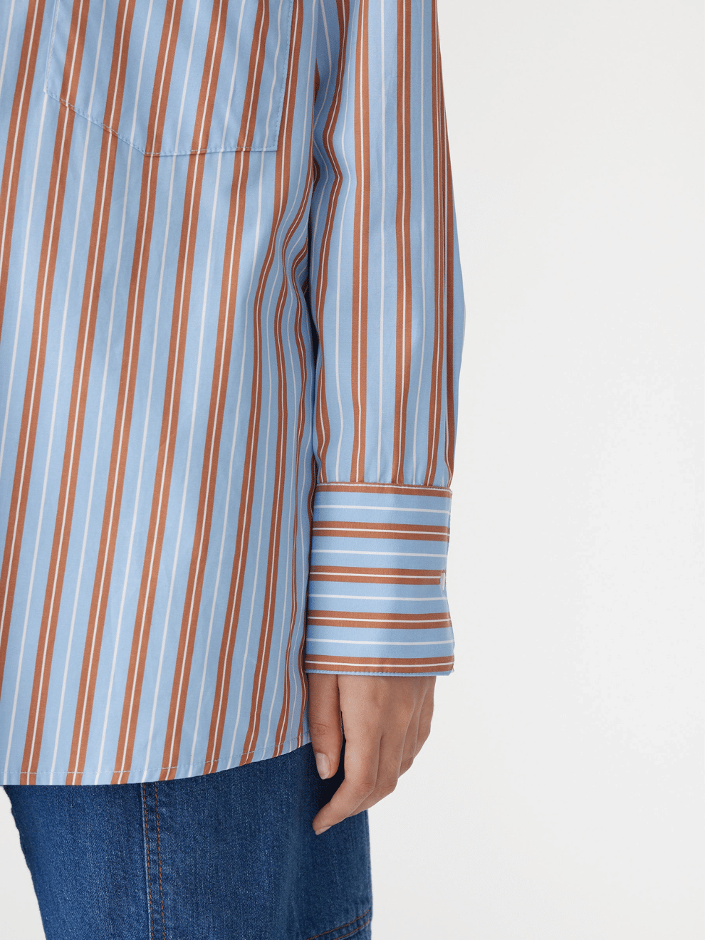 Stripe Boyfriend Shirt in Blue Brown and White