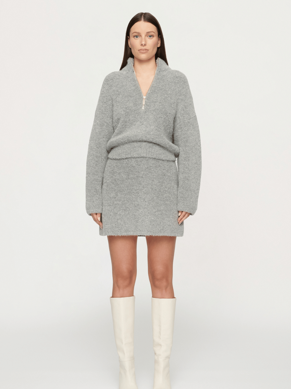 Pen Boucle Mini Skirt in Light Grey Marle