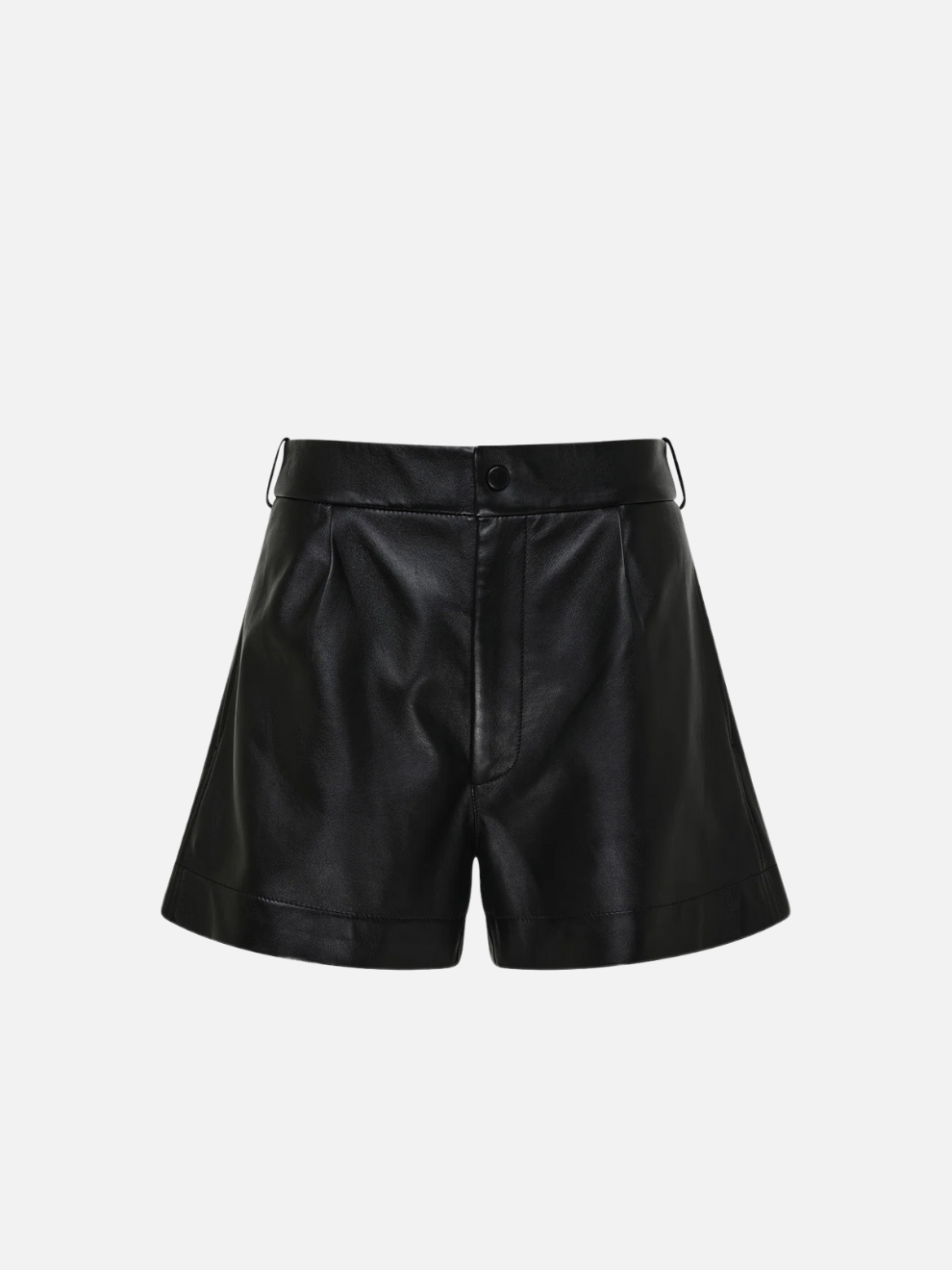 Pleated Mini Short in Black Leather