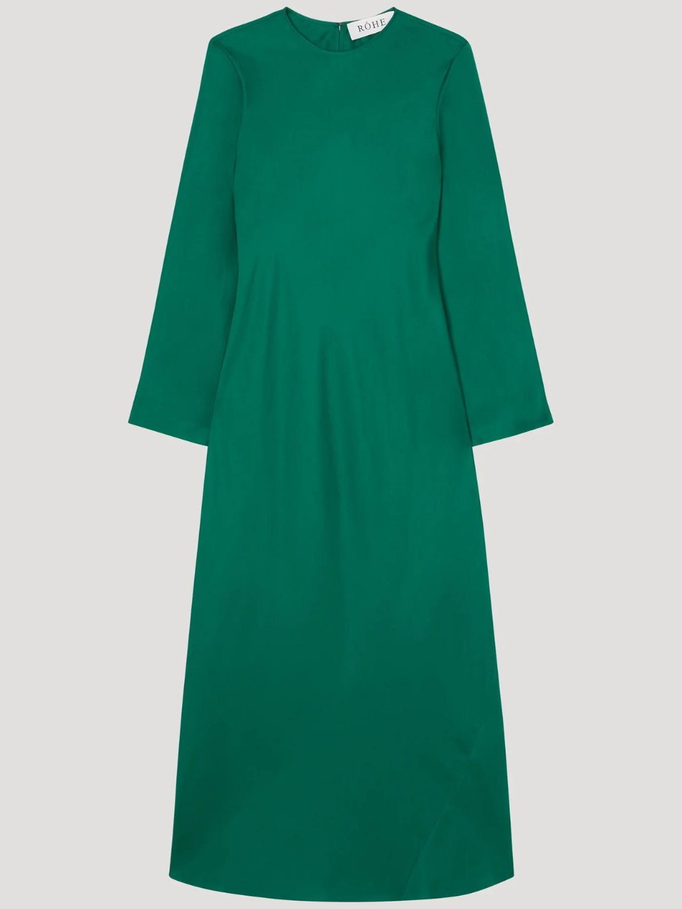 Minimal wide sleeved silk dress in Emerald