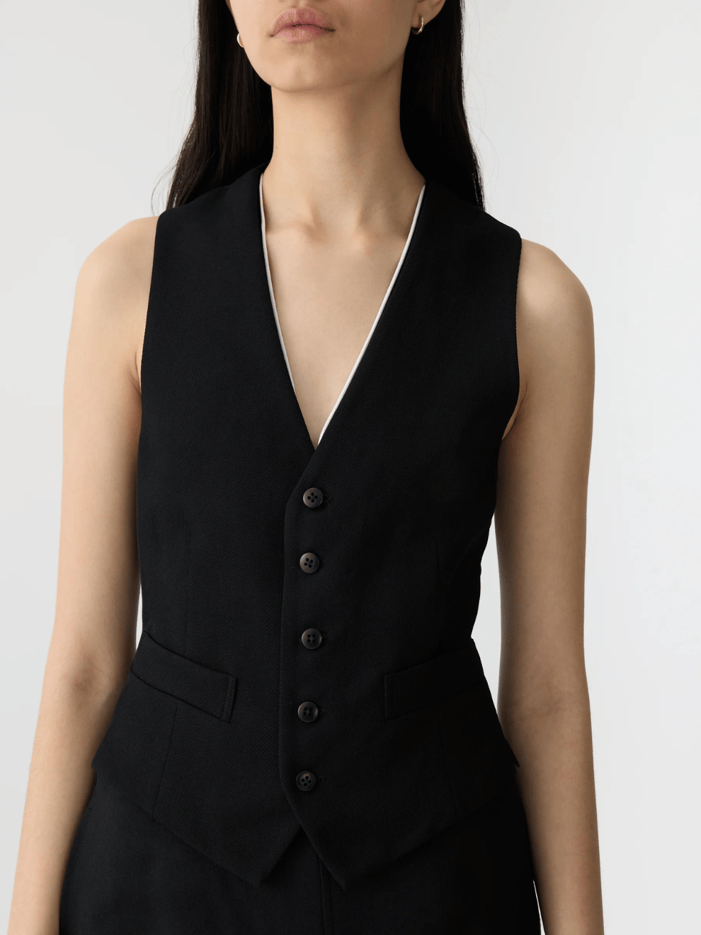 Viscose Twill Tailored Vest in Black