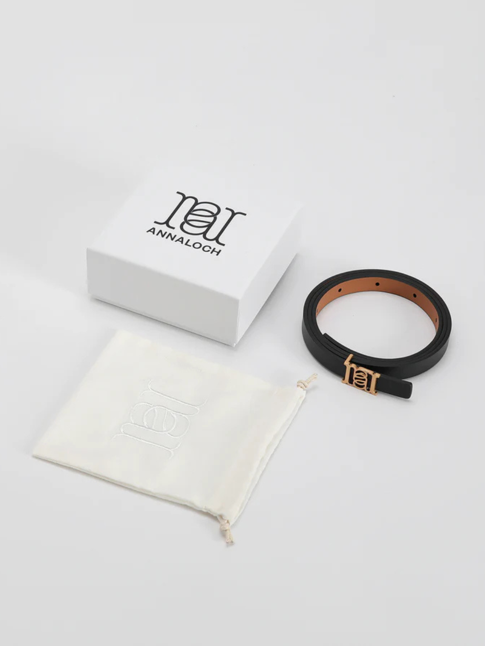 PRE-ORDER Double-sided Monogram Calfskin Slim Belt in Gold