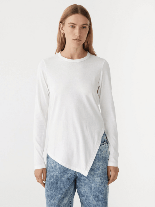 PRE-ORDER Asymmetric Split Long Sleeve T-Shirt in White