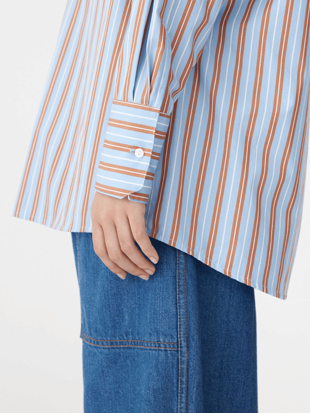 Stripe Boyfriend Shirt in Blue Brown and White