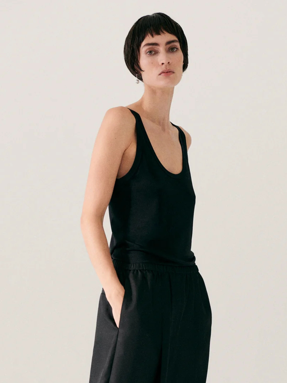 PRE-ORDER Jersey Modal Scoop Tank in Black