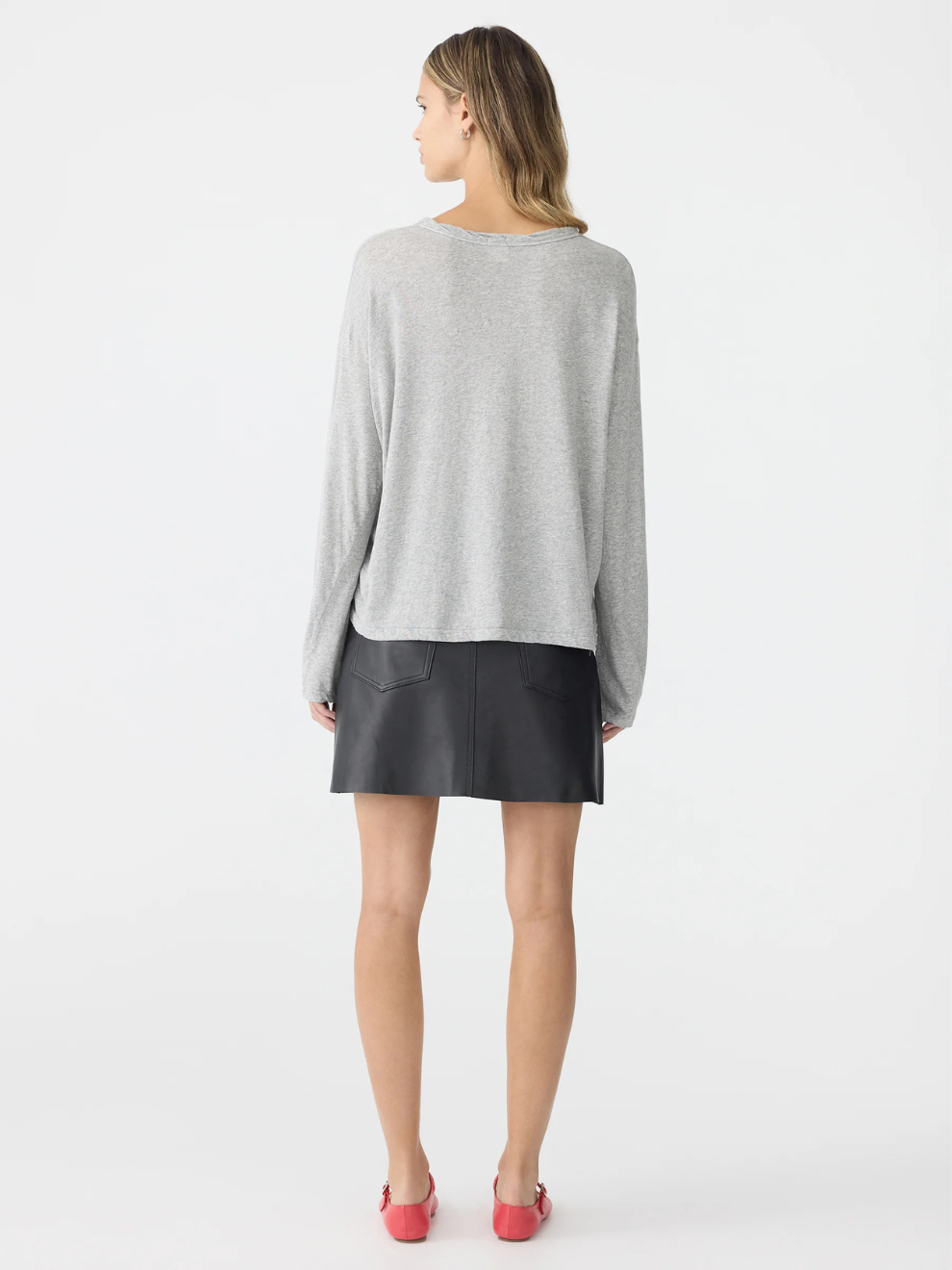 Slouch Superfine Long Sleeve T Shirt in Grey Marl