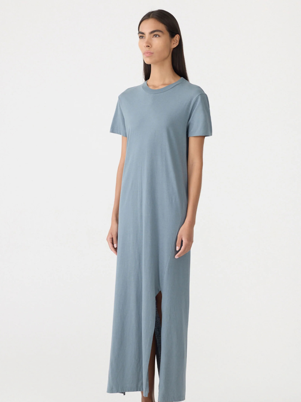 Longerline T-Shirt Dress in Blue Steel