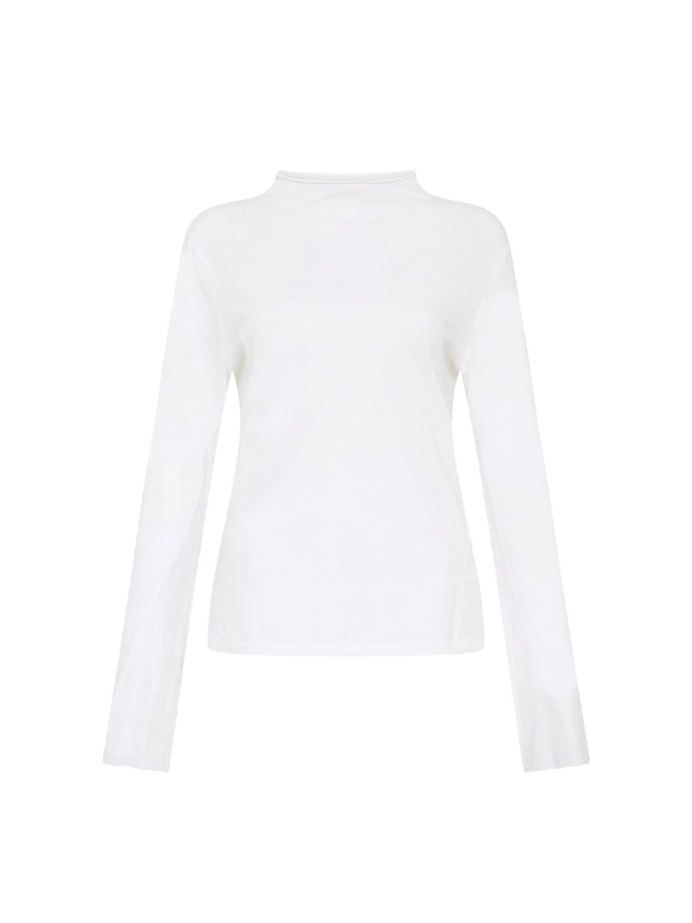 Regular Raised Neck Long Sleeve  T-Shirt in White