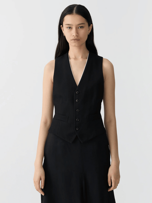 Viscose Twill Tailored Vest in Black