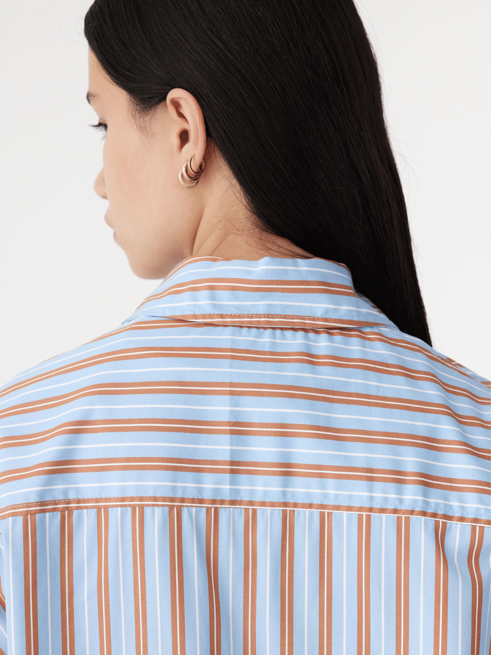 Stripe Boyfriend Shirt in Blue Brown and White