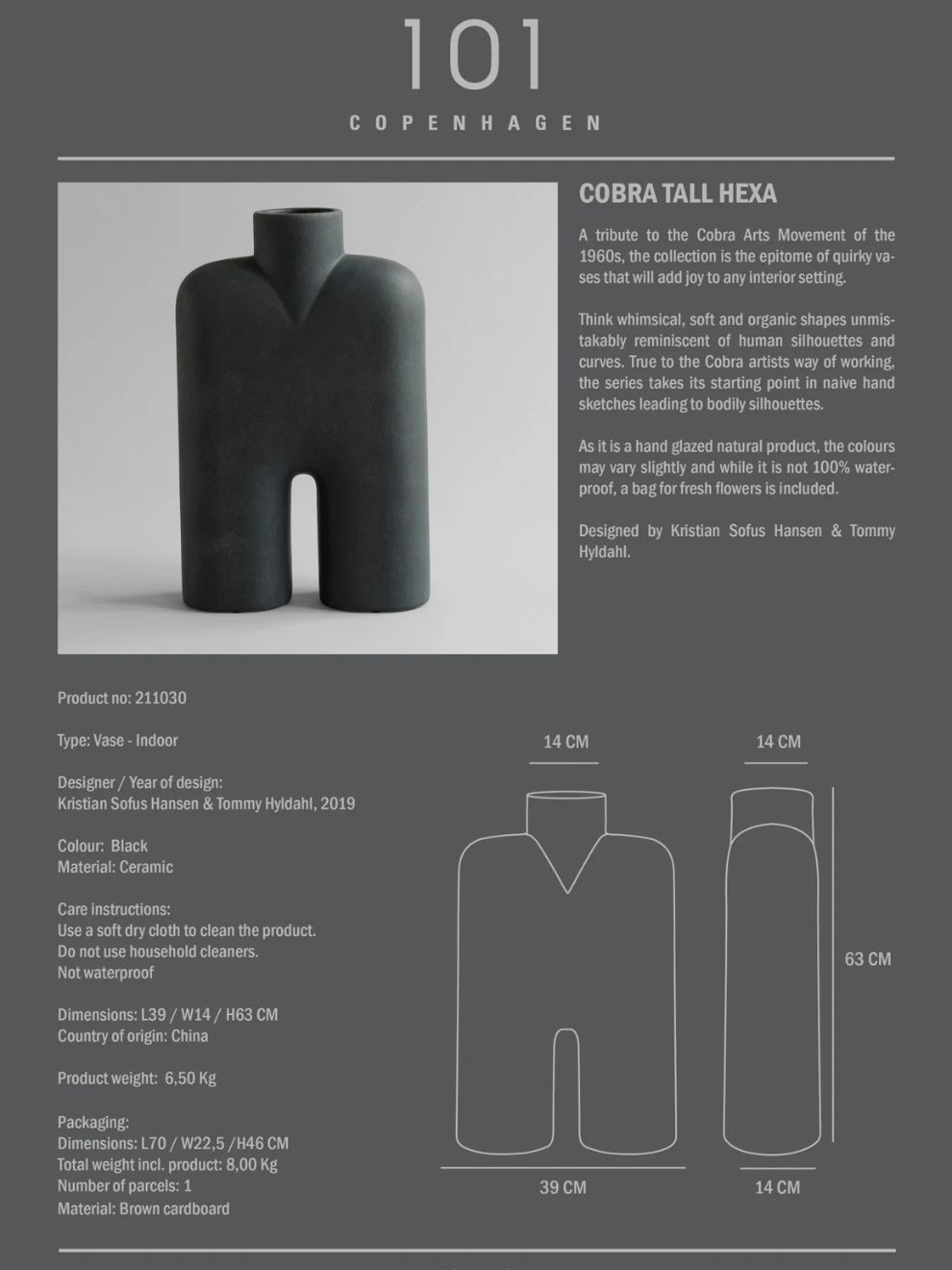 Cobra Tall Hexa Vase in Black