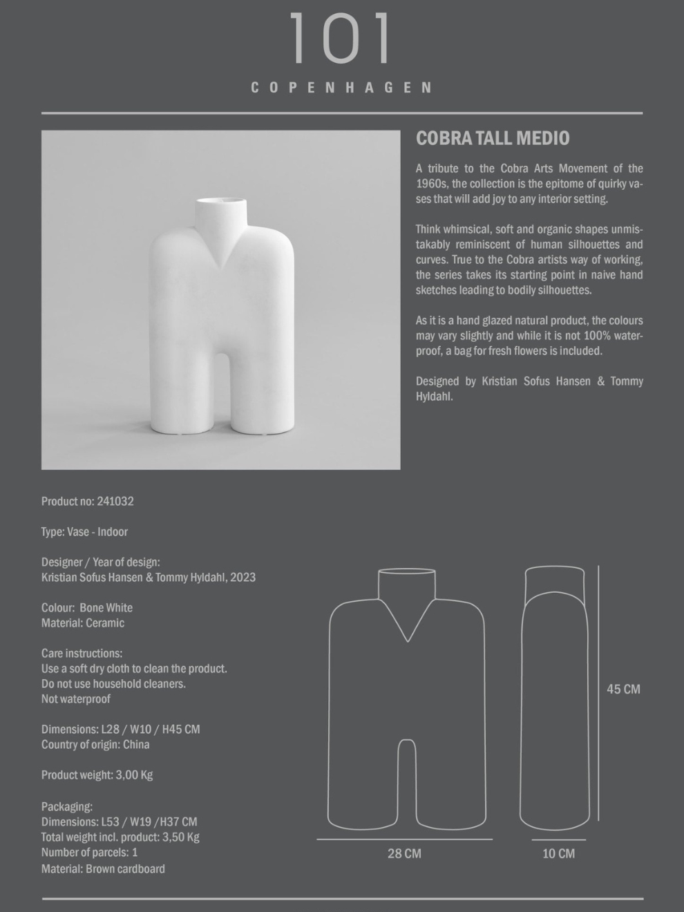 Cobra Tall Vase in Bone White