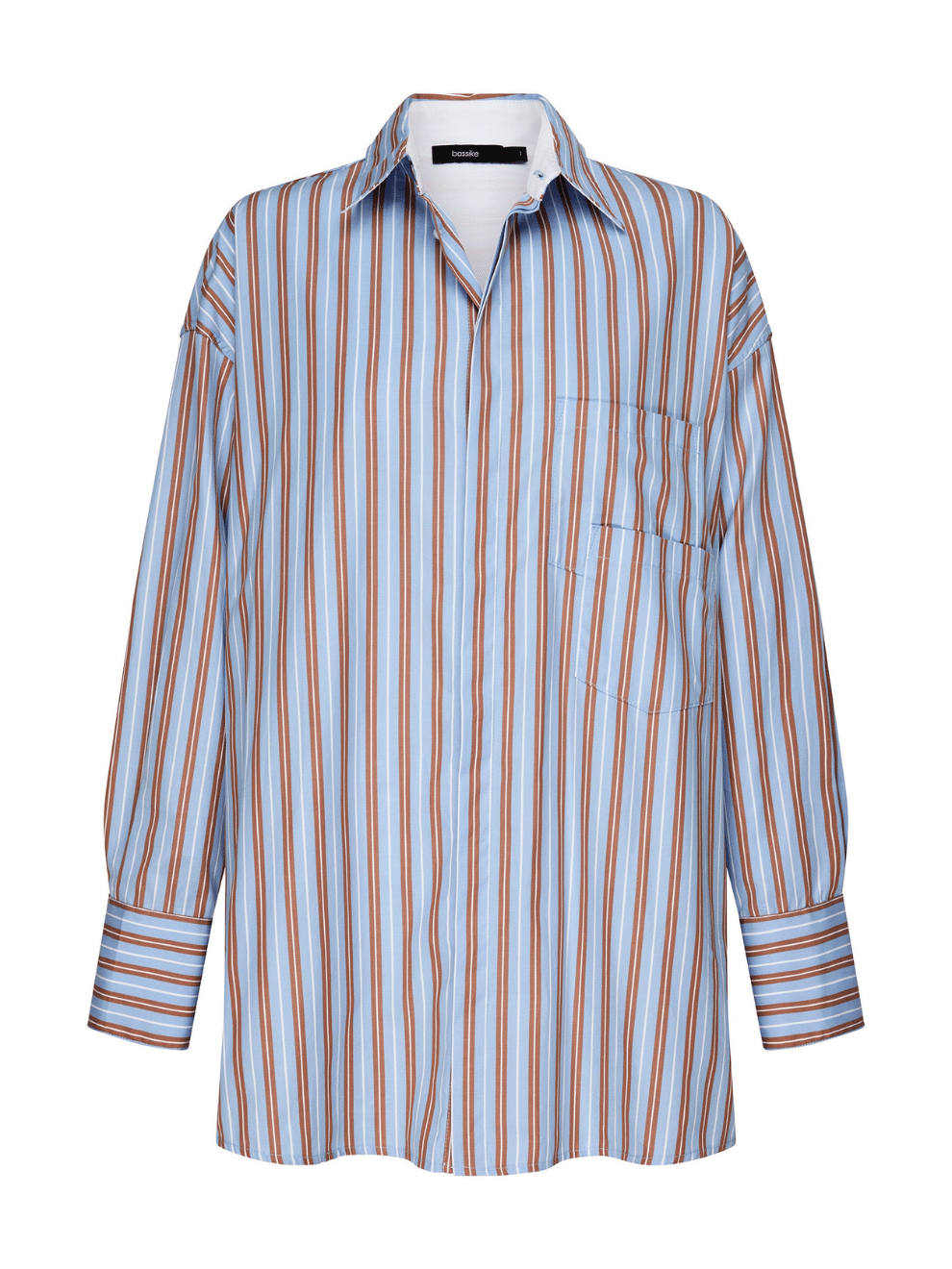 Stripe Boyfriend Shirt in Blue Brown and White