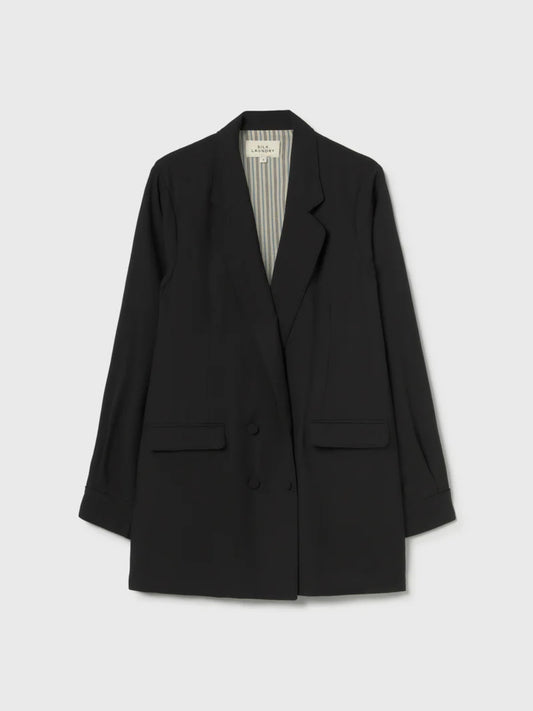 Wool Silk Relaxed Blazer in Black