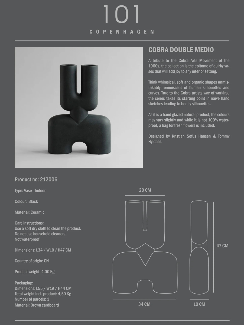 PRE-ORDER Cobra Double Medio Vase in Black