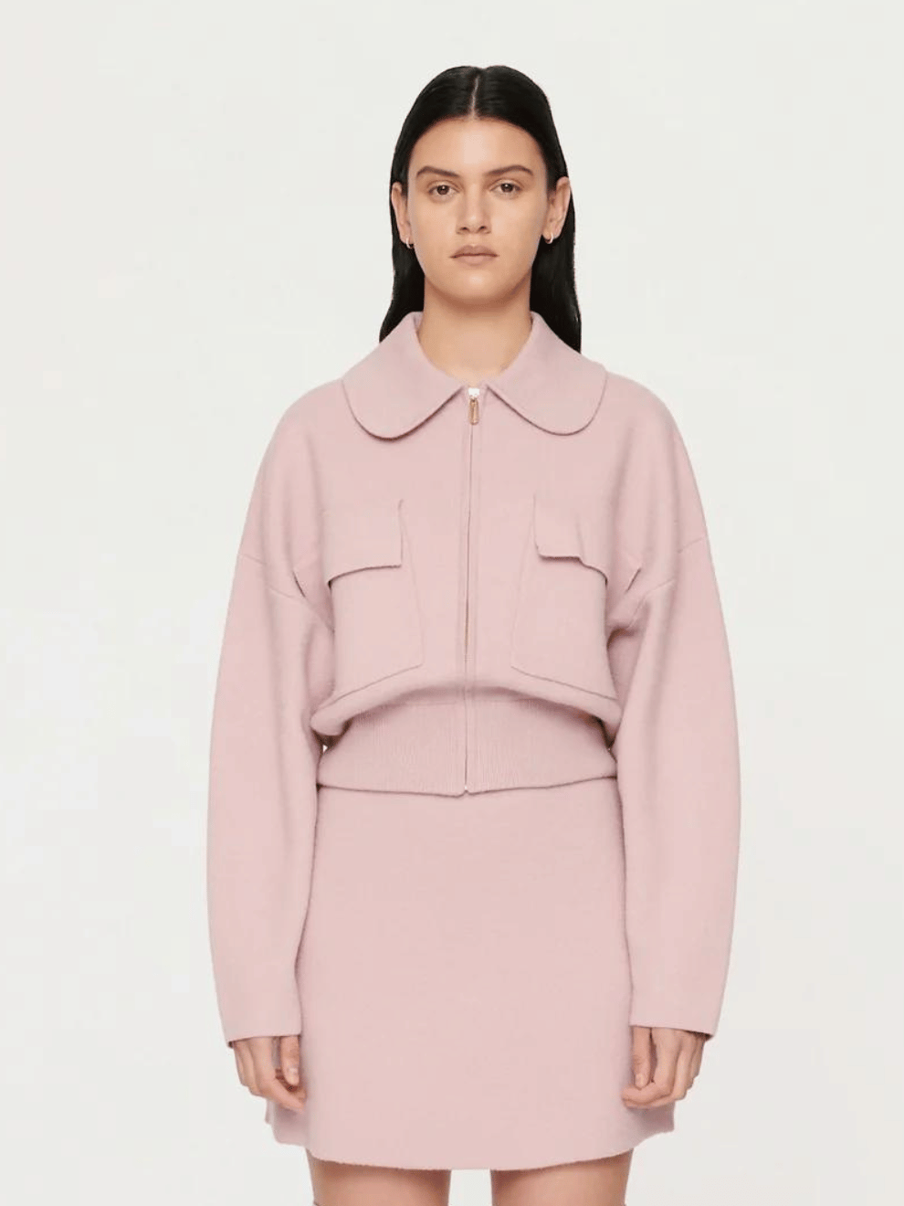 Camila Boiled Wool Knit Bomber in Pink