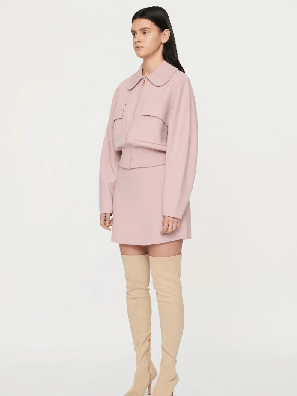 Mia Boiled Wool Knit Skirt in Pink