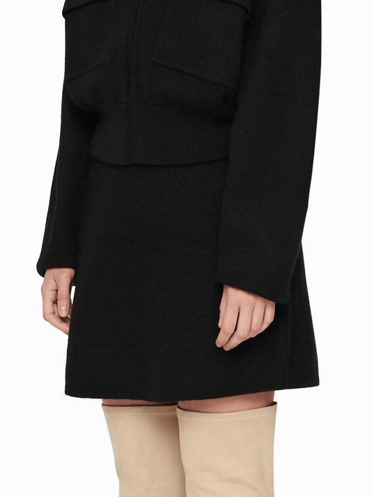 Mia Boiled Wool Knit Skirt in Black