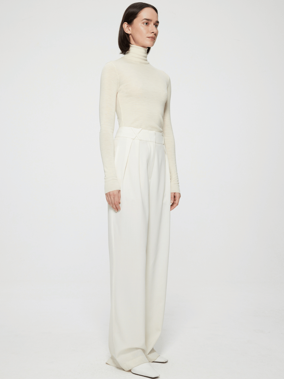 Wide Leg Tailored Trousers in Cream