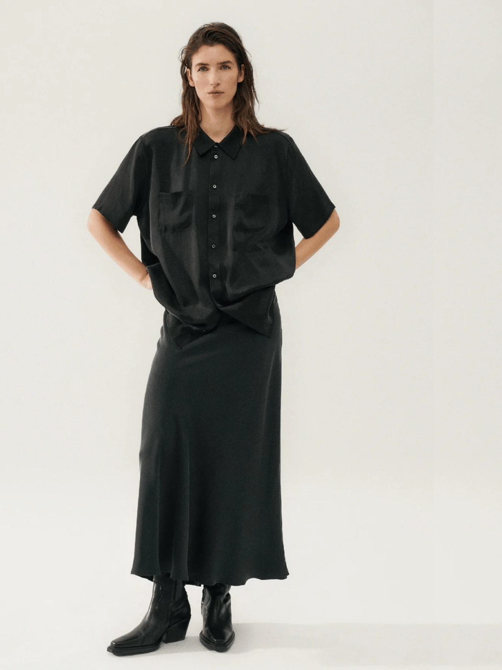 Long Bias Cut Skirt in Black