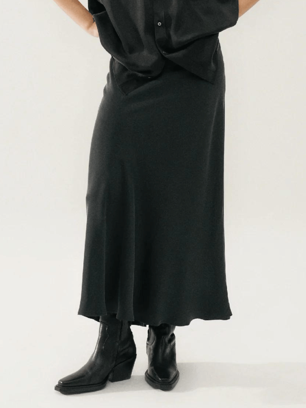 Long Bias Cut Skirt in Black