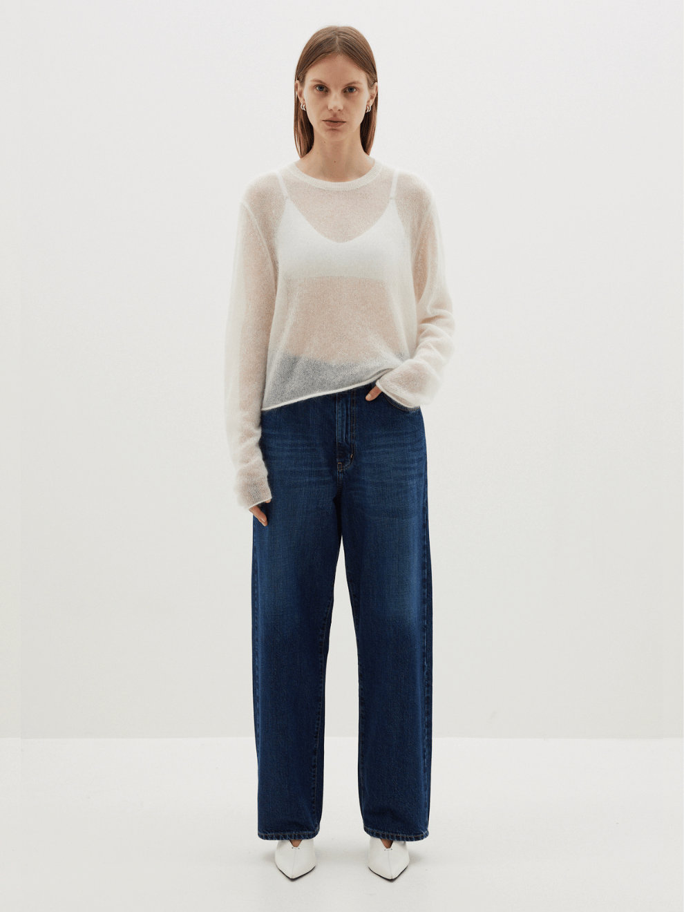 Superfine Mohair Cropped Knit in Natural