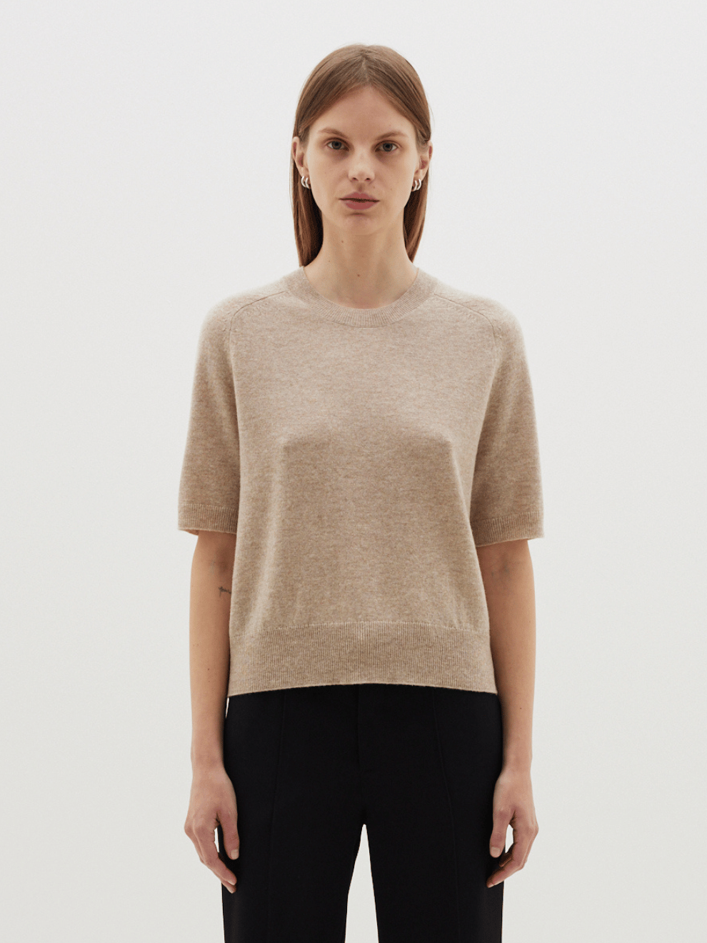 Wool Cashmere T-Shirt Knit in Tan