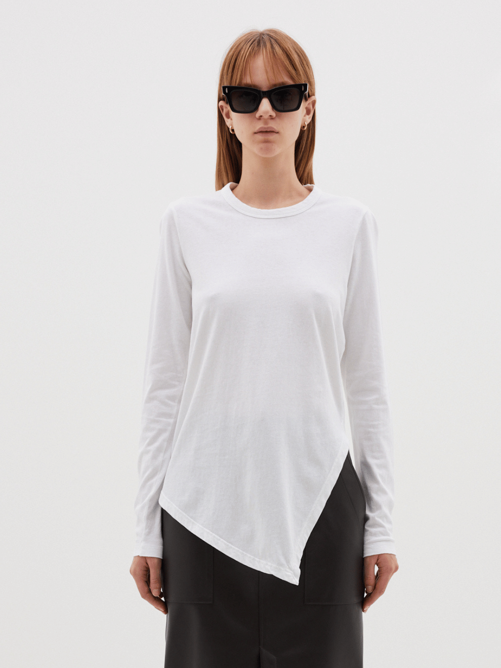 Asymmetric Split Long Sleeve T-Shirt in White