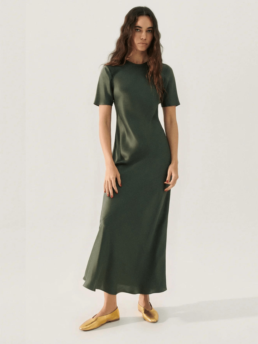 Short Sleeve Bias Dress in Thyme