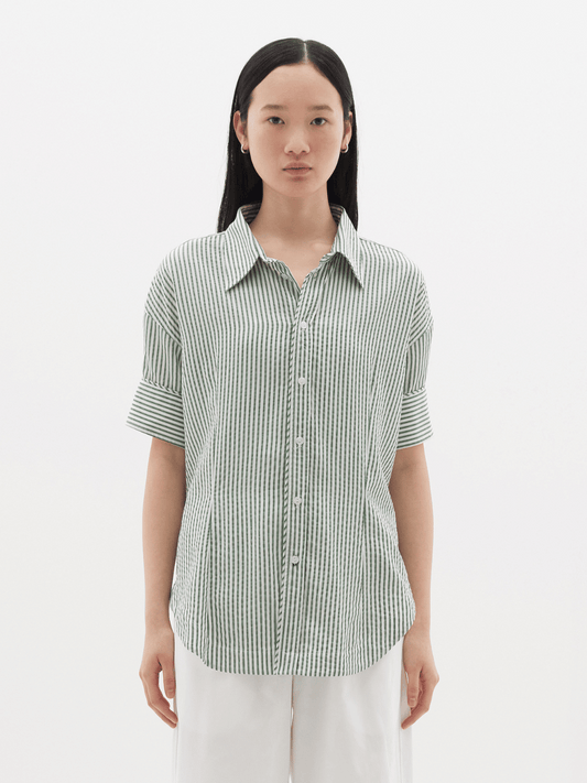 Stripe Short Sleeve Shirt in Green/White