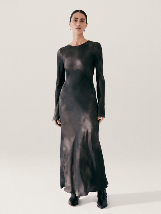 Full Sleeve Bias Cut Dress in Smoke